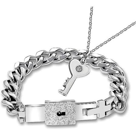Itanium Stål Nøgle Vedhæng Halskæde Og Firkantet Armbåndssæt Til Par Valentinsdag