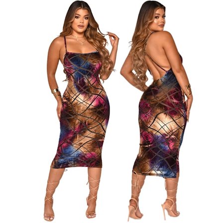 Rygløs Bodycon Festklub Cocktailkjole (Polychrome XXL)