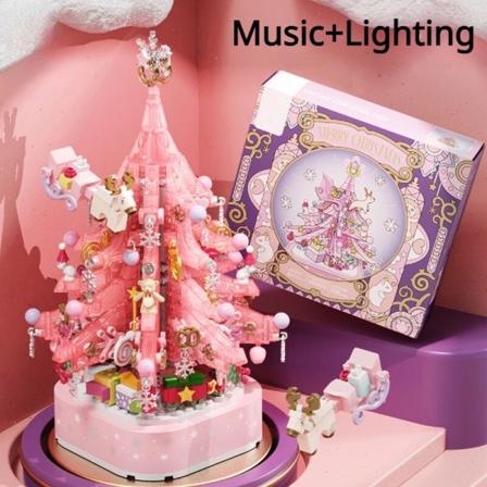 Christmas Building Block Series Leksaker Nyårspresenter Julgransbelysning Musikdosa Pussel DIY Montering Byggklossar Pink-675pcs