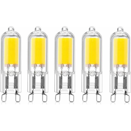 5 stk 2W G9 Kapsel Base COB LED Pære 220V 200 Lumen 10W-20W Halogen Pære Ekvivalent for Lysekrone Skrivebordslampe Vegglampe Varm Hvit 3000K [Energi 