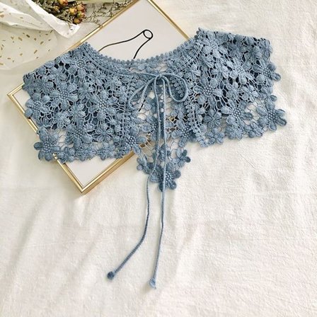 Spets tyg halsringning Fake krage BLÅ