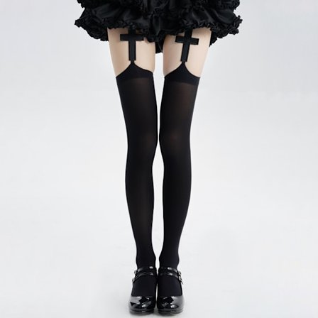 b;Størrelse: One size - Gotiske sorte strømper med sexet crossover til kvinder, luksuriøse knæstrømper, hvide polyester Lolita strømpebukser
