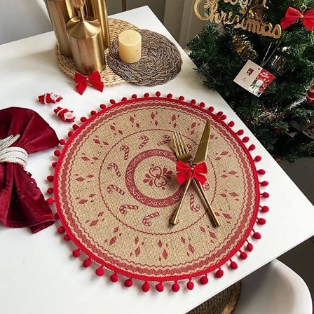 Jule-jute-dekkeunderlag Vevd dekkebrikke RØD D D