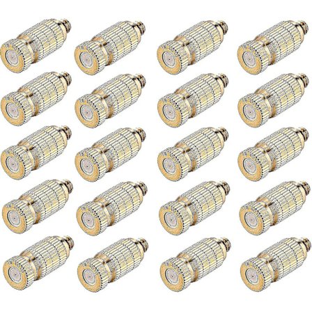 Messingdyse i messing, 20 dyser for tåkesystem for utendørs kjøling, erstatningshoder for tåkedyse for hage, drivhus (høytrykkssett)