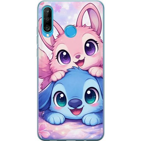 Kompatibel Mobilcover til Huawei Huawei P30 lite Sød kawaii illustration med pink og blå fantasidyr, store øjne og bløde farver perfekt til børne