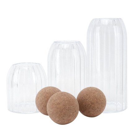 Pakke med 3 glas med kuglepropper, transparent forsegling, opbevaring KLB