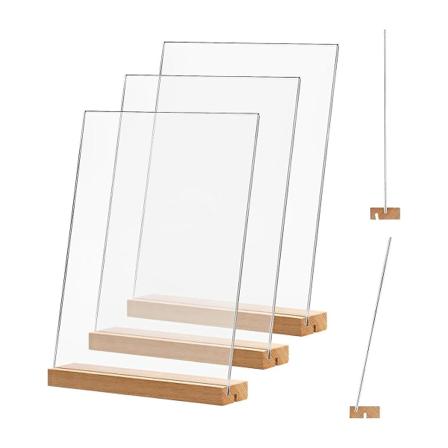 Akryl skilt holder, 4 stk., 8,5x11 tommer, L/t-formet klare akrylrammer træbase, bordmenuvisning