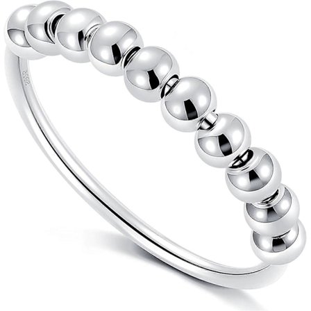 925 Sterling Sølv Anti Angst Ring til Kvinder og Mænd, Angstlindrende Ring, Fidget Spinner Ring med Perler (6) (LGL)
