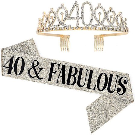 40 og Fantastisk Sash & Rhinestone Tiara Sæt - 40-års fødselsdag