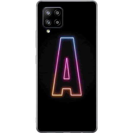 Yhteensopiva Puhelinkuori Samsung Samsung Galaxy A42 5G Minimalistinen neonkirjain A sateenkaarenvärisessä valossa mustaa taustaa vasten modernissa