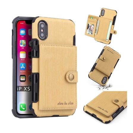 SHOUHUSHEN iPhone XS beskyttelses Cover av plast dekt i syntetisk skinn - Guld Guld