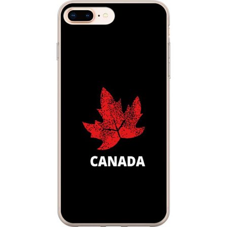Kompatibelt Mobildeksel til Apple Apple iPhone 8 Plus Grafisk lønnebladsymbol i rødt mot svart bakgrunn med tydelig kanadisk referanse og minimalist
