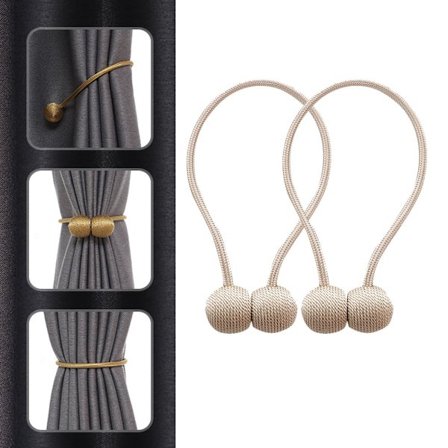 2 stycken (beige, ca 45 cm långa) Gardinband Magnetiska