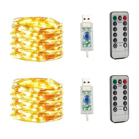 2-pak Fe Lys USB Stik i Lyskæde LED-belysning varm hvid 200 LED 20 meter 2-pak_YF