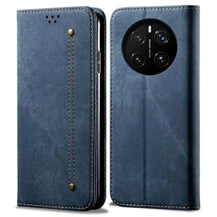 Honor Magic7 Pro 5G Mobilskal Denim Textur Reptåligt Läder Ställ Telefonskydd - Blå (Blå)