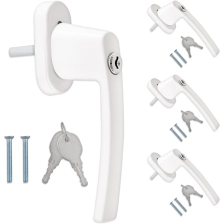 4x Låsbare vinduegreb - Greb med aluminiumslås - Børnesikring - Skaftlængde 35 mm - Lås i hvid