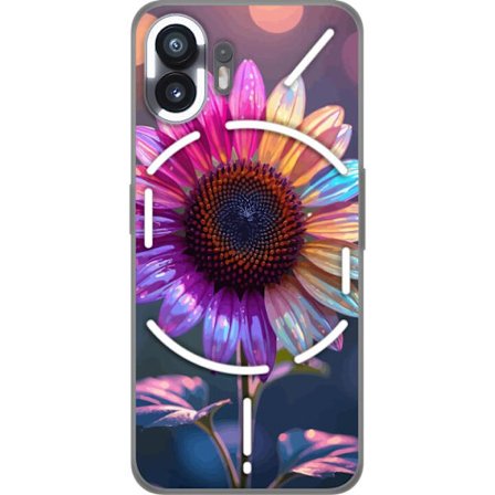 Kompatibelt Mobildeksel til Nothing Phone (2) Irideserende blomst med glitrende kronblad i rosa lilla og gull mot myk bokeh bakgrunn