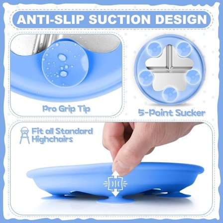 Barn Tallrik - Rostfritt Stål - Sugkopp - Okrossbar - Livsmedelssäker - 20 cm - Blå/Rosa