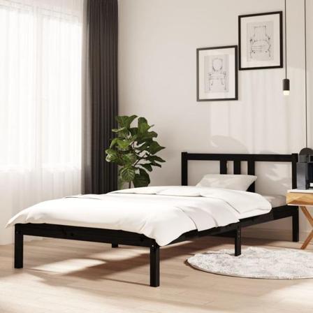 Vidaxl Sängram Svart Massivt Trä 100x200 Cm Svart