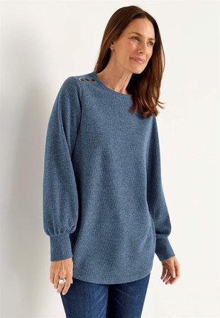 Cellbes of Sweden - Blød jerseytrøje med knapper Beata i blåmeleret til damer i størrelse 46/48