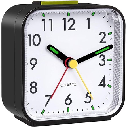 Analog stille liten reisevekkerklokke stille ikke-tikkende tablett