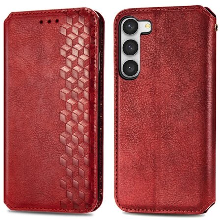 Läderfodral med A Snygg Rhombus Avtryck till Samsung Galaxy S23 Plus - Röd