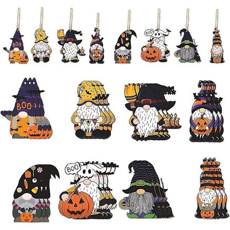Halloween Gnome Hengende Skilt 24 stk Sett 8 Stiler