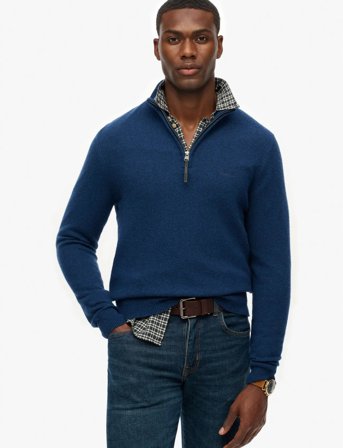 Superdry Wool Blend Half Zip Jumper - Navy - XXXL