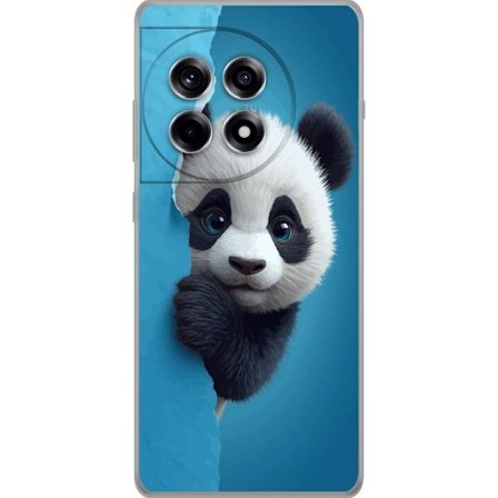 Kompatibel Mobilcover til OnePlus OnePlus 12R Sød panda, der kigger gennem papir i en blød 3D-illustration