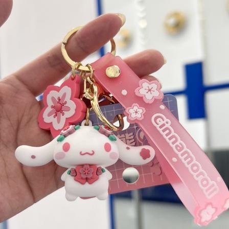 Pink Sakura Tegneserie Nøglering, Kawaii Sød Nøglering Taske Charm Armbånd big eared dog
