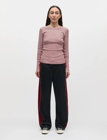 Mads Nørgaard 2X2 Cotton Stripe Tuba Tee Ls - Red - XS