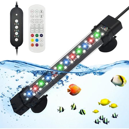 Akvariebelysning - 20 cm - 8 W - Med fjernbetjening - LED akvarielampe - IP68 vandtæt - 7 farver - Justerbar timer [Energiklasse A]