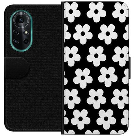 Yhteensopiva Lompakkokotelo Huawei Huawei nova 8 Pro Mustavalkoinen kukkakuvio minimalistisessa skandinaavisessa muotoilussa, jossa voimakas kontrasti
