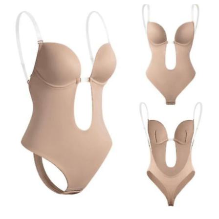 Kvinnors Rygglösa Shapewear Djup V-hals Body Shaper Skin Color M