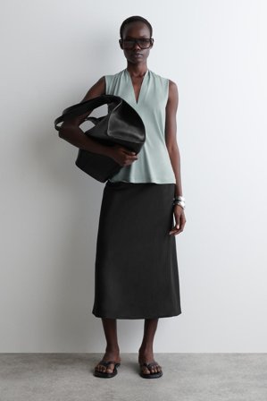 COS Women's Top Con Scollo A V Drappeggiato in Turchese