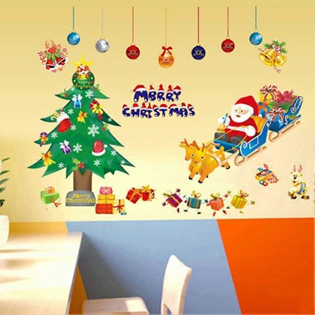 Julgran Tomte Rensa Djur Presenter Klockor Avtagbar Väggdekal, Barn Hem Rum Barnkammare DIY Dekorativ Limmad Konst