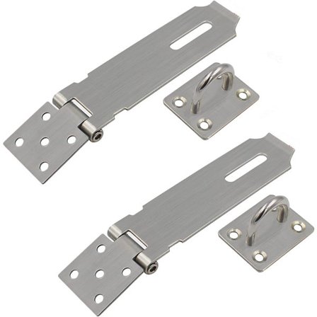 2 Hengelås-klemmer i rustfritt stål - Dørlås-klemmer - Bolter - Sikkerhetsklemmer i rustfritt stål - 3,9 cm x 16,2 cm - 5 tommer - Sølv