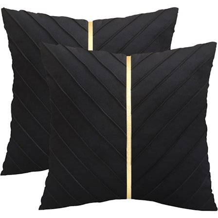 Svarte fløyelsputetrekk 45 x 45 cm, 2-pakning med gullskinndekor