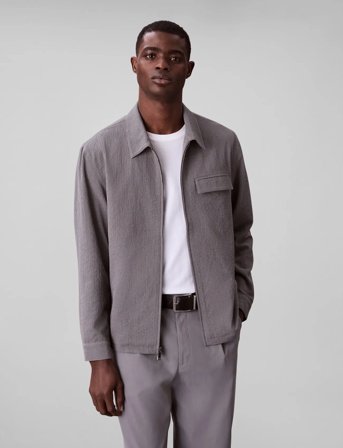 Calvin Klein Ls Seersucker Shirt Jacket - Grey - M