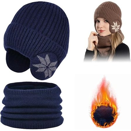 Vinterfleece-skjerfsett for barn, småbarn gutter jenter vinter varm strikket lue og hals skjerfsett, blå