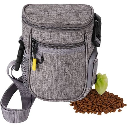 Hundträningsgodisväska, Träningsväska för hundgodis, Bärs med bälte och justerbar axelrem, i robust och vattentät nylon - Grå (18,5 x 14 x 6