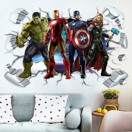 3D Avengers -seinätarra Marvel Super Hero -tapetti huoneen sisustukseen
