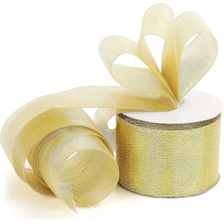 Organza Rulle Metallisk Guld Julebånd - 23m Lang, 55mm Bred - Juletræs Gavebånd med Ståltråd til Indpakning af Gaver, Håndværk og Dekorationer