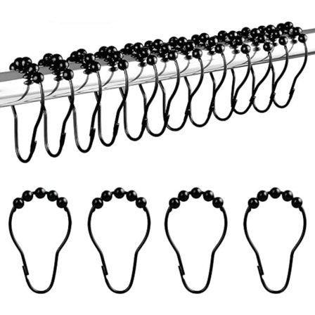 Dusjringer i rustfritt stål (12 stk. svarte)
