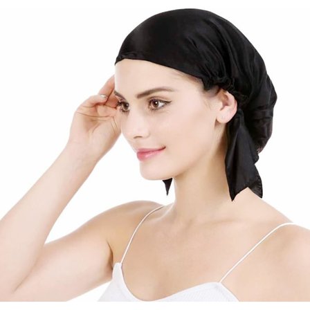 (Svart) Mulberry Silke Nattlue Myk 16 Momme Anti-hårtap Justerbart elastisk bånd - One size fits all