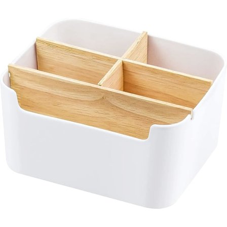 Skrivebordsarrangør, træ penneholder skrivebordsopbevaring træ fjernbetjening holder multifunktionel boks sæt bambus skrivebordstilbehør til blyant 