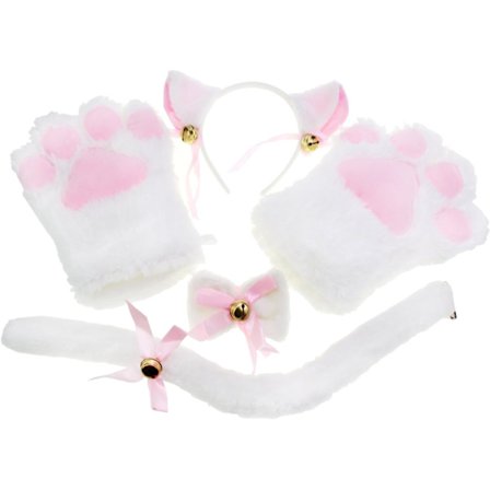 Katt Cosplay Set Plysch Klorhandskar Katt Kattöron Svans Halsband Tass