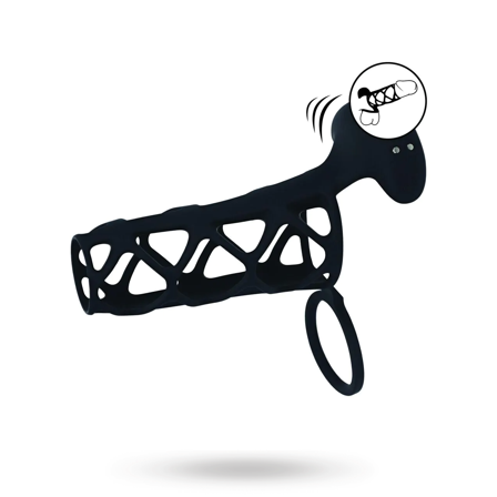 Vibrating Cage Silicone Cock Sleeve and Ball Ring - Black - Sexleker Vuxen: Fleshlight, penisring, hylser & pumper