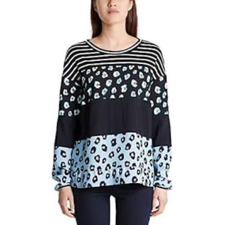 Marccain Sports MS 55 16 J72 T-Shirt lange mouwen bloemen en strepen. , Zwart , Dames , Maat: M