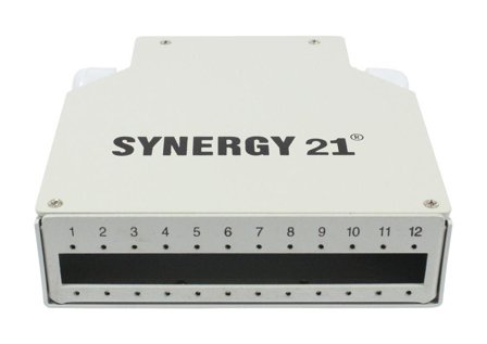SYNERGY LWL-Patchpanel für Hutschiene(DIN), 12xLC-Duplex/SC-Simplex-Buchsen, ohne Kupplungen, Lichtgrau, Synergy 21,